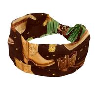 Fasce per capelli da donna, cowboy, selvaggio West Caps, stivali, sfondo marrone cactus, turbante elastico, fascia morbida annodata per yoga, allenamento quotidiano