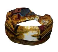 Fasce per capelli da donna e ragazza, con paesaggio autunnale, ponte, paesaggio, fiume, morbida, elastica, annodata, fascia per capelli sportiva alla moda per allenamento, yoga, palestra, corsa