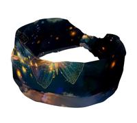 Fasce per capelli da donna, elastiche, larghe fasce per capelli, alla moda, con farfalla magica che vola nel cielo con stelle luminose e brillanti, antiscivolo, per allenamento sportivo