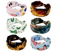 Fasce per capelli da donna, farfalla dorata con fiori, fantasia con scintillio di notte, 6 pezzi, fascia larga elastica per capelli, annodata, fascia per capelli vintage, per uso quotidiano, yoga