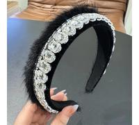 Fasce per capelli da donna in finta pelliccia, cerchietto per capelli a testa larga, con strass, accessori neri