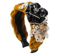 Fasce per capelli da donna in tessuto non tessuto con fiori foglie perline diamante borchiato accessori per capelli elegante fascia per capelli