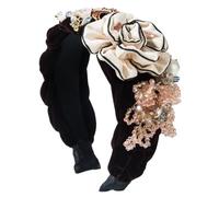 Fasce per capelli da donna in tessuto non tessuto con fiori foglie perline diamante borchiato accessori per capelli elegante fascia per capelli