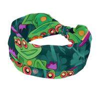 Fasce per capelli da donna, motivo rane verdi in stile cartone animato, con adorabile fiore, morbida, elastica, assorbita dal sudore, per sport, yoga, allenamento, fascia per capelli annodata