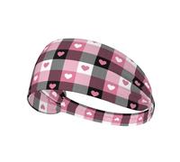 Fasce per capelli da donna per allenamento, motivo scozzese, rosa, con cuori, fascia per il sudore, traspirante, per sport, corsa, atletica, yoga, palestra