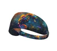 Fasce per capelli da donna per allenamento - Neon Seahorse Underwater Reame elastico antiscivolo fascia per capelli da donna, fascia traspirante per sport, corsa, atletica, yoga, palestra, tennis