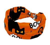 Fasce per capelli da donna, per Halloween, con gatto, arancione, larga fascia annodata per yoga, allenamento, morbida fascia elastica, accessori per capelli alla moda