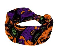 Fasce per capelli da donna, per Halloween, pipistrello, gatto, zucca, morbida, larga, per assorbire il sudore, sport, yoga, allenamento, elastico, annodato