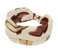 Fasce per capelli da donna vintage selvaggio western cowboy cappelli stivali sfondo beige intrecciato croce fascia per capelli morbida fascia elastica larga fascia per capelli accessorio per capelli