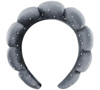 Fasce per capelli da spa, per il trucco e la cura della pelle, per lavare il viso o il viso, in spugna, accessorio per capelli da doccia, rimozione del trucco, trattamento della pelle (grigio, strass)