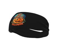 Fasce per capelli da uomo e da donna, con orsetto di peluche di Halloween con coltello seduto su una zucca, antiscivolo, traspiranti, per palestra, basket, yoga