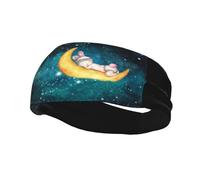 Fasce per capelli da uomo e da donna con simpatico coniglio che dorme sulla luna, antiscivolo, traspiranti, per palestra, basket, yoga.