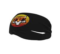 Fasce per capelli da uomo e da donna con tigre che indossa occhiali da sole al tramonto, fascia antisudore sportiva antiscivolo per palestra, basket, yoga