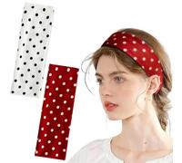 Fasce per Capelli Donna, 2 Pezzi Fasce per Capelli Retrò a Pois, Fascia Larga Vintage Anni 1950-1970, Stile Rock Retrò, per Feste e Uso Quotidiano (Bianco + Rosso)