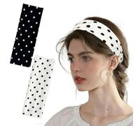 Fasce per Capelli Donna, 2 Pezzi Fasce per Capelli Retrò a Pois, Fascia Larga Vintage Anni 1950-1970, Stile Rock Retrò, per Feste e Uso Quotidiano (Nero + Bianco)