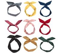 Fasce per capelli in filo di colore solido per donne con orecchie di coniglio Fascia per capelli, accessori per avvolgenti per sportivi retrò per yoga, confezione da 9