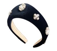 Fasce Per Capelli In Peluche Nere Con Perle Bianche Posticci Le Vacanze Comodo Accessorio Acconciature Alla Da Donna Accessorio Capelli Punk