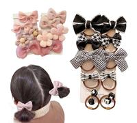 Fasce per capelli in tessuto elastico con fiocco e fiore, per bambini, elastici per capelli, per ragazze, trecce, coda di cavallo, panini, scrunchies