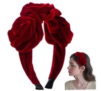 Fasce per capelli in velluto per donna, Fasce per capelli vintage con fiori rossi, per larghe per donne e ragazze (Rosso)