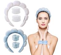 Fasce per capelli in velluto Spa: fasce per la cura della pelle con polsini, antiscivolo, super assorbente ed elastica, per il lavaggio del viso (viola e rosa)