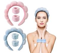 Fasce per capelli in velluto Spa: fasce per la cura della pelle con polsini, antiscivolo, super assorbente ed elastica, per il lavaggio del viso (viola e rosa)