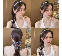 Fasce per capelli intrecciate alla moda, con fascia lunga, accessorio per capelli, per donne e ragazze, perfetto per feste, matrimoni, carnevale, fiori neri