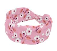 Fasce per capelli larghe con fiori bianchi con sfondo rosa da donna, morbida fascia per capelli antiscivolo, fascia elastica per sudore yoga, allenamento, bandana annodata incrociata
