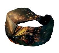 Fasce per capelli larghe con fiori e farfalle nel cielo stellato da donna, morbida fascia per capelli antiscivolo, fascia elastica per sudore yoga, allenamento, bandana annodata incrociata