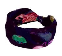 Fasce per capelli larghe da donna colorate con pianeta spaziale, morbida fascia per capelli antiscivolo, fascia elastica per il sudore, yoga, allenamento, bandana annodata incrociata
