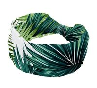 Fasce per capelli larghe elasticizzate, da donna, con foglie di palma tropicali della giungla tropicale, alla moda, turbante, antiscivolo, per allenamento sportivo