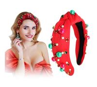 Fasce per capelli natalizie da donna, con perline di Natale, rosse e verdi, con perle di strass di cristallo, cerchietti per capelli da donna, alla moda, eleganti, con nodo superiore largo, colore