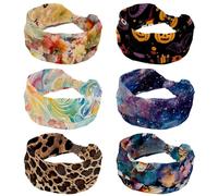 Fasce per capelli per allenamento da donna, confezione da 6 fasce morbide a turbante, fasce larghe alla moda, con candele di Halloween, fantasma, zucca, castello, antiscivolo, elastici