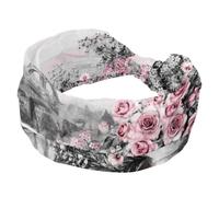 Fasce per capelli per donne e ragazze, con rose Torre Eiffel, bella e morbida, elastica, annodata, fascia per capelli sportiva alla moda per allenamento, yoga, palestra, corsa