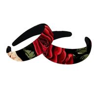 Fasce per capelli per donne e ragazze, confezione da 2 cerchietti imbottiti, con lettera rosa rossa, sfondo nero, alla moda, spessi e larghi, cerchietti per capelli in velluto, accessori per capelli