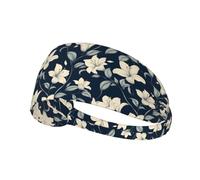 Fasce per capelli per donne e uomini, con stampa di giglio bianco, blu navy, fascia per il sudore, atletica, sport, corsa, allenamento