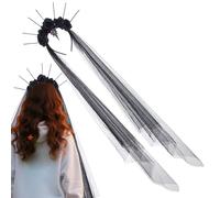 Fasce per capelli per Halloween da donna, vintage, con rosa nera, con velo, accessorio per costume di Halloween, copricapo con fiore per il giorno dei morti, per matrimoni, balli in maschera, feste