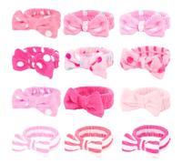 Fasce per capelli rosa, 12 pezzi, in morbido pile corallo, per il lavaggio del viso, la doccia, la pelle, lo yoga