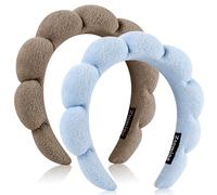 Fasce per capelli, set da 2 - Fasce in spugna per il lavaggio del viso, la rimozione del trucco o l'uso di maschere per il viso, cachi scuro + blu