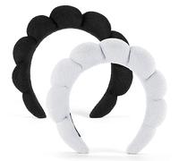Fasce per capelli, set da 2 - Fascia in spugna per lavare il viso o per il viso, fasce per il trucco gonfie per lavare il viso, maschera, trattamento della pelle - 1 bianca e 1 nera