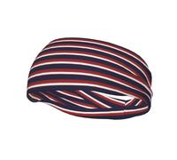 Fasce per capelli sportive eleganti a righe nautiche rosse, bianche e blu navy, traspiranti, per uomo e donna, ideali per l'allenamento.