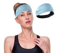 Fasce per il sudore da donna con motivo a stelle, colore azzurro, alla moda, antiscivolo, traspirante, per sport, corsa, atletica, yoga