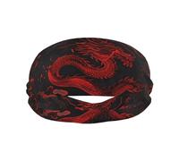 Fasce per il sudore per donne e uomini, fasce sportive per uomo, elastiche con dragone rosso su nero, per corsa, ciclismo, basket, yoga