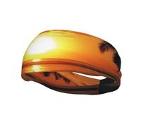 Fasce per il sudore sportive da uomo, traspirante, ampia fascia elastica per il sudore, fascia elastica per le prestazioni, tramonto, mare, palme tropicali, paesaggio, polsiere, unisex, fascia per