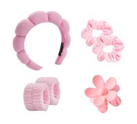 Fasce Spa per le Donne, Fasce per Lavaggio di Viso, Fascia di Testa e Braccialetto da Polso per Spa Trucco, per Lavaggio del Viso, Cura Della Pelle, Doccia, Rimozione del Trucco, Rosa