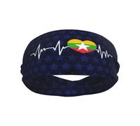 Fasce sportive per uomo e donna con bandiera a forma di cuore "Birmania Heartbeat I Love Myanmar", fascia antisudore in spugna di cotone traspirante, per yoga e ciclismo