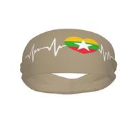 Fasce sportive per uomo e donna con bandiera a forma di cuore "Birmania Heartbeat I Love Myanmar", fascia antisudore in spugna di cotone traspirante, per yoga e ciclismo