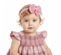 Fascetta capelli neonata rosa con fiocco in velluto (da 3 a 18 mesi) (Rosa confetto, Da 3 a 18 mesi)