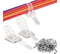 Fascetta per Cavi Autoadesiva, Clip Cavo Autoadesivo 50 Pezzi (2 Dimensioni), Ganci Fermacavi Autoadesivi Con Adesivo - Passante per Cavi da Scrivania, Muro, Pareti - Bianco