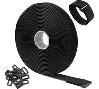 Fascette a Strappo Da 5M 15 Fibbie, Fascetta per Cavi a Lunghezza Libera 2 cm Di Larghezza, Hook and Loop Strap,Riutilizzabili Fettuccia Nylon Nero per Casa, Ufficio e Giardino