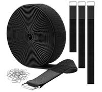 Fascette Fermacavi da 5m x 2cm con 25 Fibbie in metallo,Fascette Nere Riutilizzabili,fascette a strappo, Lunghezza Di Taglio Libera Fascetta Cavi, per cable management, per organizzare cavi, nero